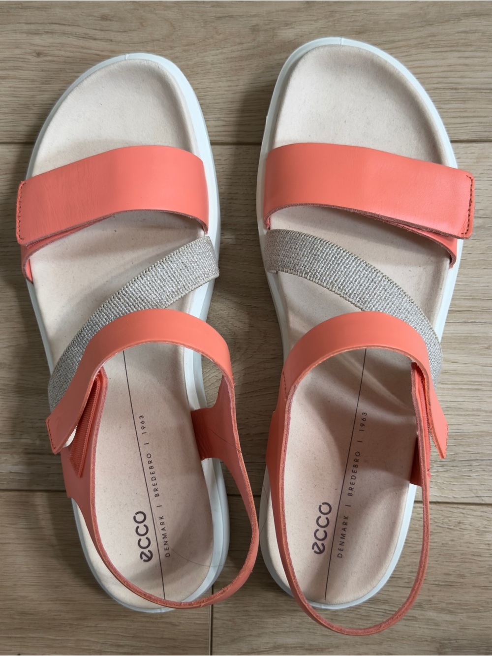 ECCO Flowt 2-Band Flat Sandals Coral Orange Nubuck Strappy Women's Size 42 / 11